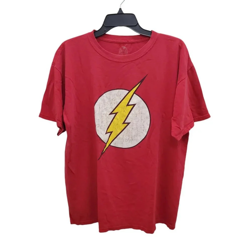 DC Comics The Flash Men's Y2K Red Heavy Distressed Vintage Short Sleeve Tee Sz L
